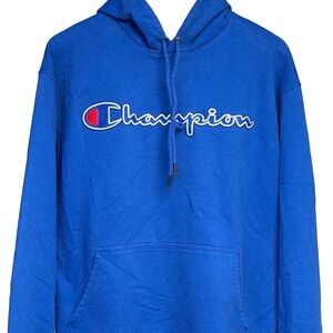 Vintage Champion Royal Blue Embroidered Spellout Hoodie Medium Streetwear